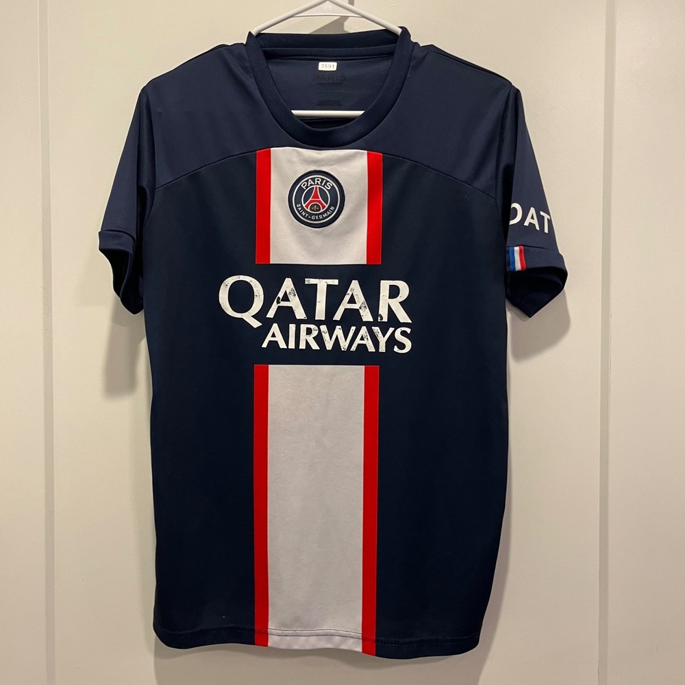 Paris Saint-Germain PSG Mbappe 7 Home Jersey Navy Blue Soccer Shirt Mens Medium